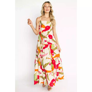 Baltic Born Silvia Tiered Maxi Dress | Natural + Pink Multi Size L